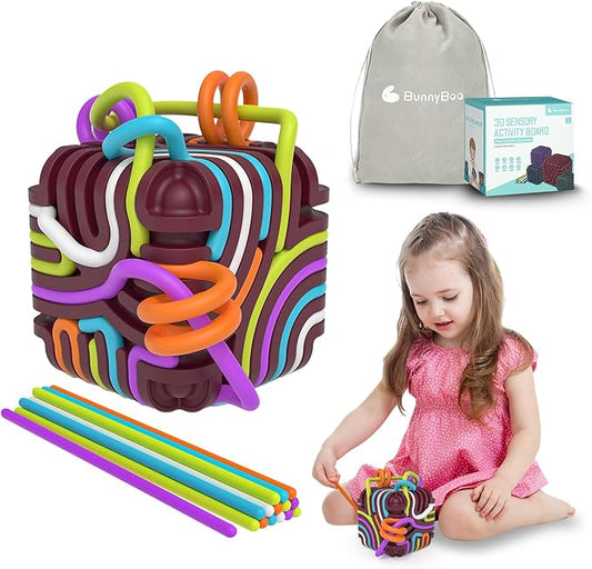 Sensory Toys for Kids with Autism & Autism Sensory Products - Upgraded 3D Silicone Fidget Cube & Activity Board for Kids & Adults, ADHD & Anxiety Relief, FDA Food Grade Quiet Travel Toys with Pouch