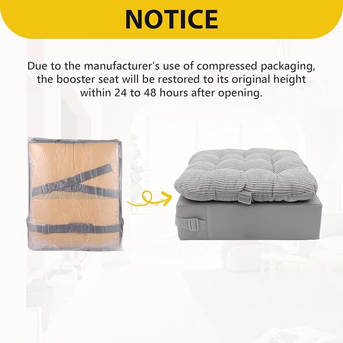 Toddler Booster Seat for Dining Table 2PC Upgraded 3.6IN Cushion with Soft Corduroy Backrest Infant Booster Seat for Kitchen Chair with Adjustable Straps - Non-Slip Base & Breathable Fabric ﻿