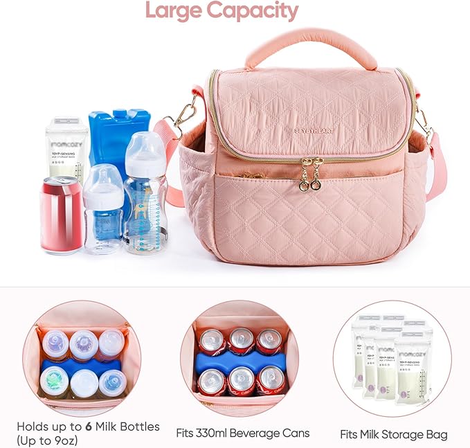 SFYBYHEART Breastmilk Cooler Travel Bag with Ice Pack for 6 Baby Bottles Up to 9 Ounce - Insulated Bottle bag for Daycare - Breastmilk Storage Bag - Baby Bottle Cooler Bag - Bottle Holder