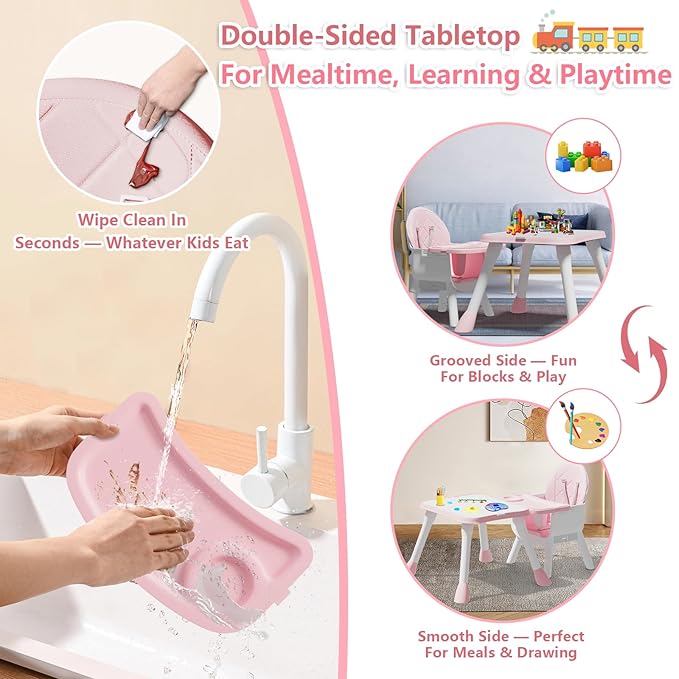 6 in 1 Baby High Chair for Babies and Toddlers, Booster Seat, Kids Learning Table & Chair (Pink)