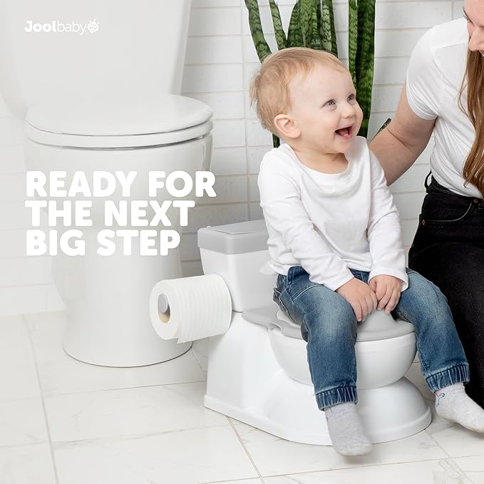 Real Feel 2-in-1 Potty with Wipes Storage, Flushing Sounds & Disposable Liners - Realistic Toilet - Easy to Clean & Assemble - Jool Baby (Gray)