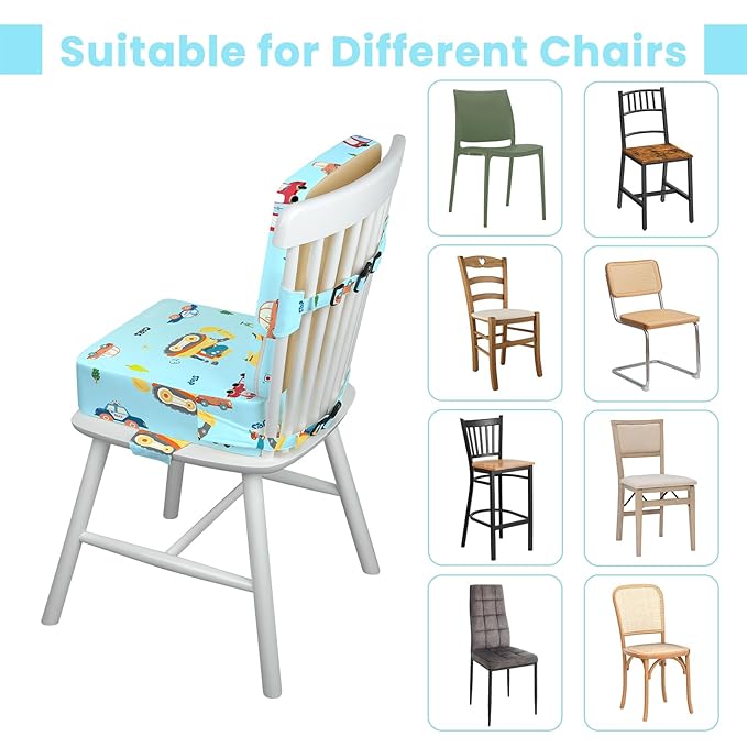 Toddler Booster Seat for Dining Table with Adjustable Straps, Kids Booster Seat for Kitchen Chair with Non-Slip Bottom, Portable Detachable Washable Increasing Cushion (Excavator)