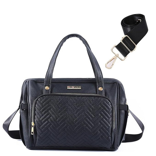 Diaper Bag Tote, with 12 Pocket Mom Bag, 16" Large Leather Baby Bags Convenient to Carry Diapers, Wet Wipes, and Bottles (Black)