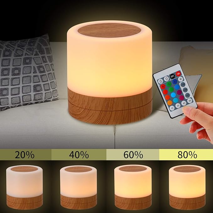 Nursery Night Light for Kids, USB Rechargeable Small Desk Lamp,13 RGB Colors & 4 Brightness & 1 Remote, Touch Bedside Cordless Table Lamp, Portable Night Lamp for Bedroom Living Room Home (Brown)