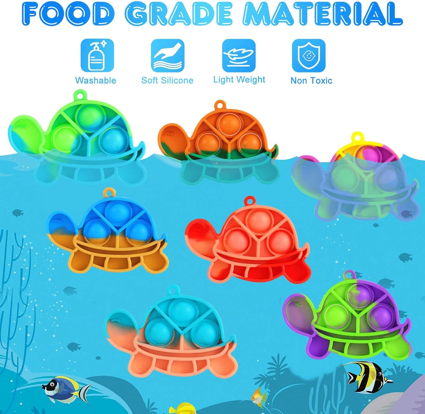 Pop Fidget Toys Its Party Favors for Kids 4-8 8-12, 20 PCS Turtle Toys Mini Pop Keychain It Toddler Fidget Toy Bulk Fidgets for Classroom Prizes Birthday Goodie Bag Stuffers Autism Sensory Toys Packs