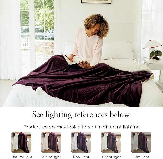 NANPIPER Sherpa Blanket Twin Size for Couch, Warm and Lightweight Throw, Soft Fuzzy Plush Fleece for Winter, Plum Purple 60x80 Inches