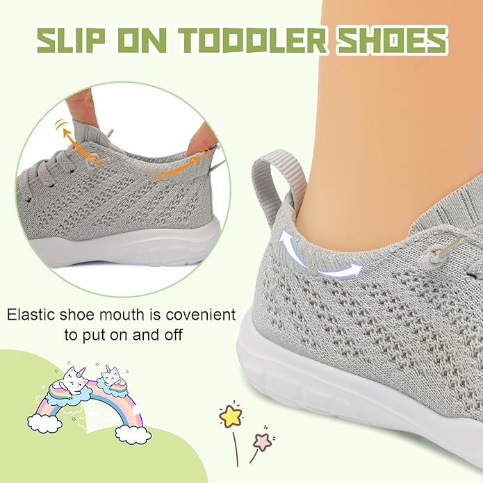 JIASUQI Toddler Shoes for Boys Girls Slip on Sneakers Wide Toe Walking Shoes Toddler Sock Shoes