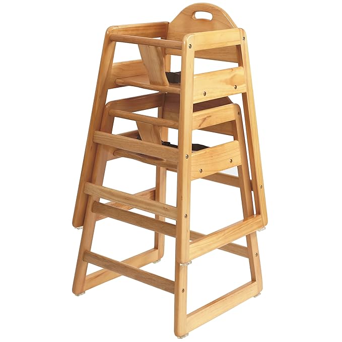 Wooden High Chair for Baby & Toddler – Restaurant-Style Stackable HighChair with Commercial Grade Solid Wood for Dining Table & Kitchen – Compact & Portable Design for Home & Restaurant Use -Natural