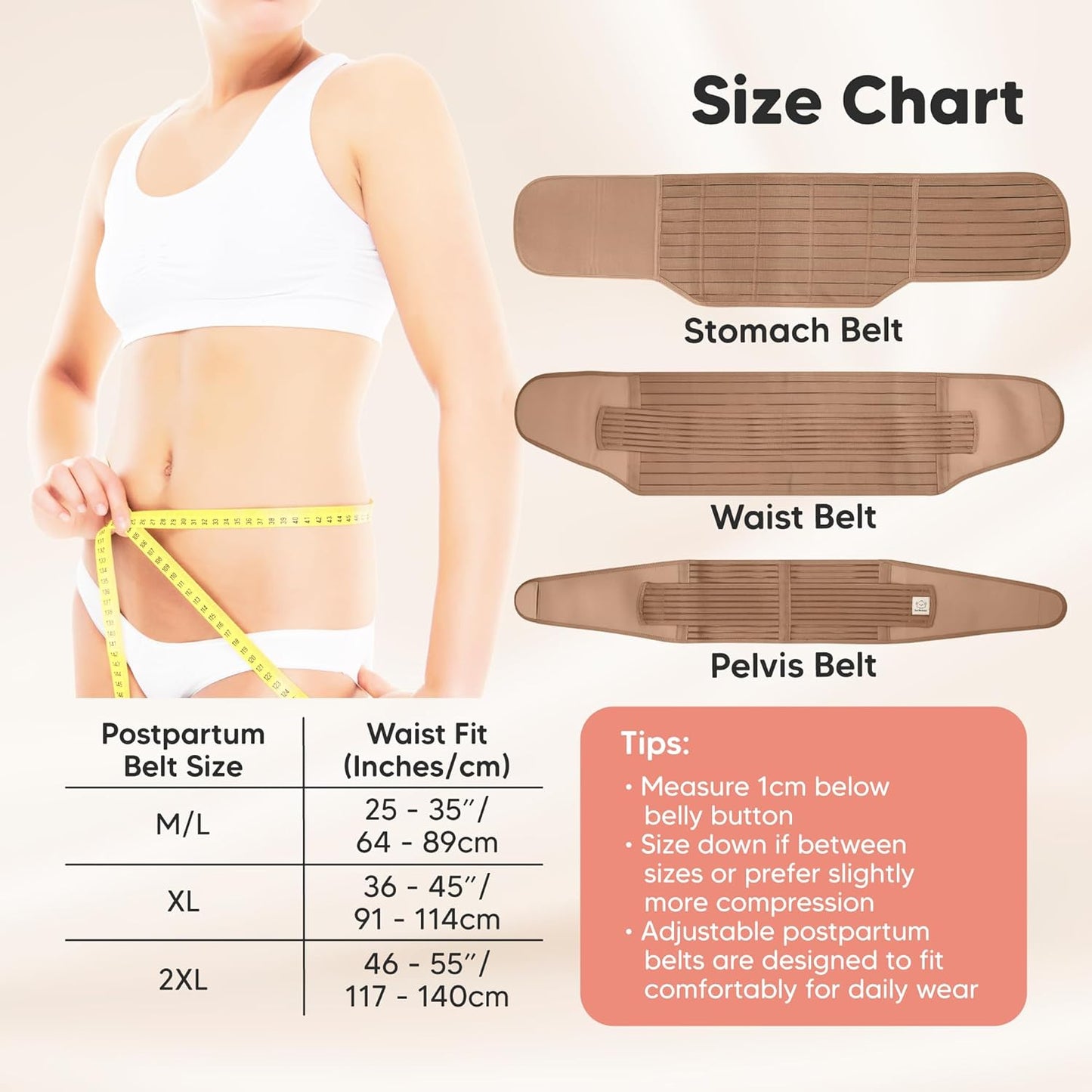 3 in 1 Postpartum Belly Support Recovery Wrap – Postpartum Belly Band, After Birth Brace, Slimming Girdles, Body Shaper Waist Shapewear, Post Surgery Pregnancy Belly Support Band (Warm Tan, XL)