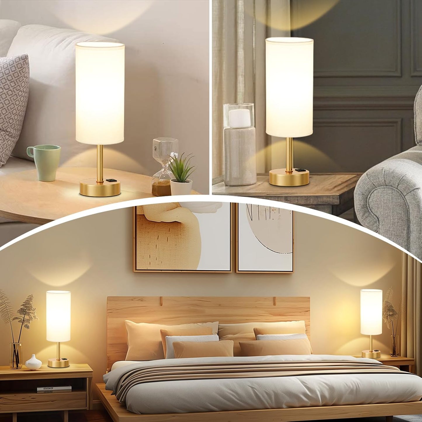 Elegant Gold Touch Table Lamp, Modern Wedding Gift for Couples, Bedside Lamps with USB-C USB-A Charging Ports, 3 Way Dimmable Small Lamp for Office, Living Room, Bathroom