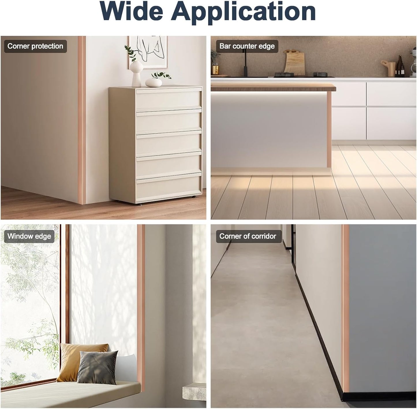 4PCS 45" Aluminum Metal Corner Protectors, Self Adhesive Corner Guards, Metal Wall Edge Protector Strip, Furniture Corner Protectors, Wall Cabinet Baseboard Decoration 45" x 1" (Rose Gold)