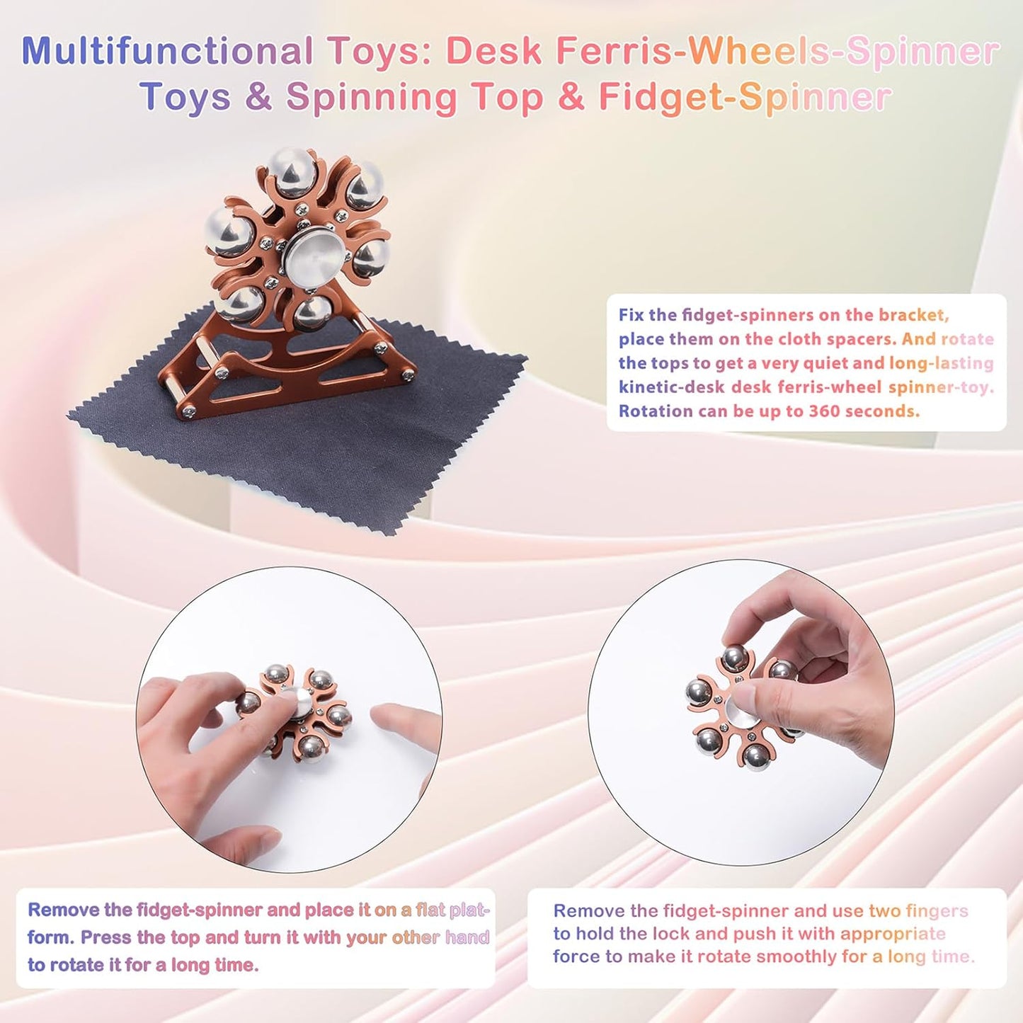 Desk-Fidget-Toys Ferris-Wheels-Spinner: Metal Kinetic-Fidget-Spinner 4mins, EDC-Toy Cool-Gadgets for School Office Christmas, ADHD Tools Gift Cool-Stuff Stress Relief Gift for Kid Children Teen Adult