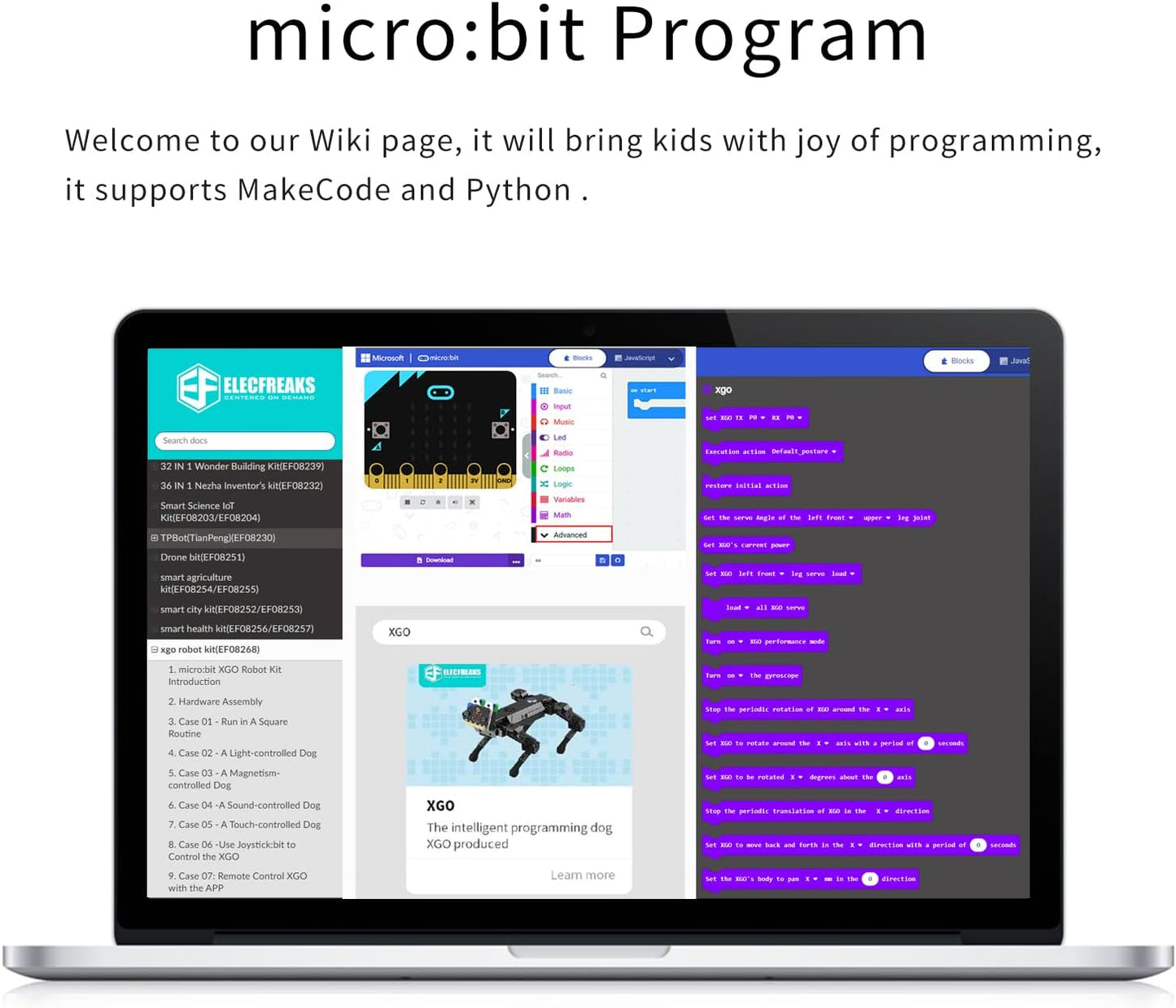 ELECFREAKS microbit Robotic Dog Xgo Kit, 12 Movable Joint DIY Programmable Full Metal Bionic Robot Kit, STEM Educational Project for Open Source Hardware(Without Micro:bit)