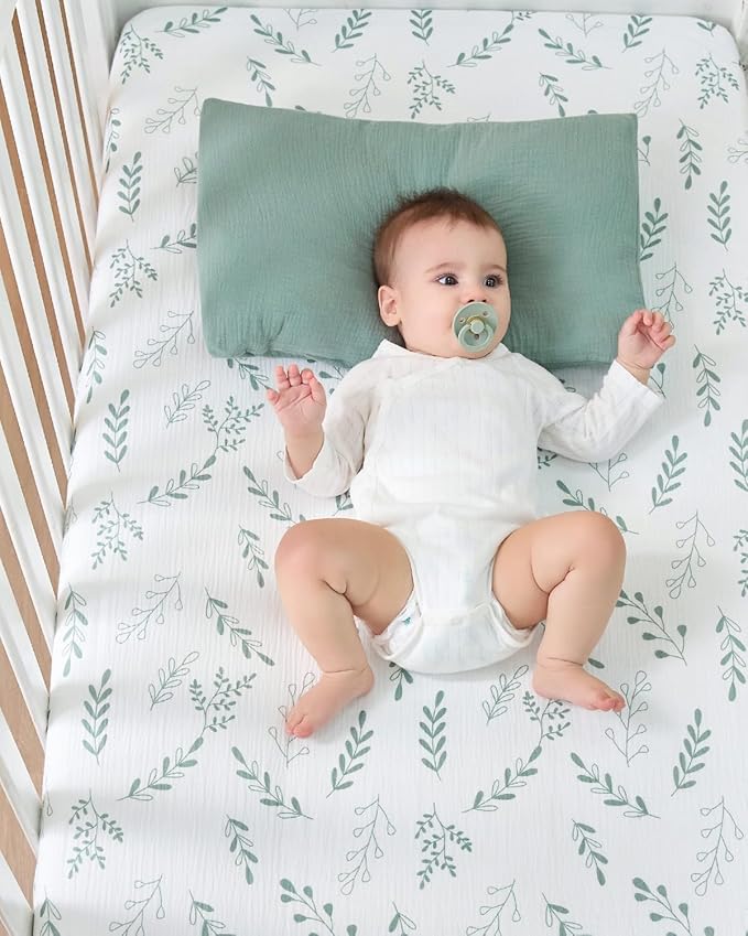 JELLYMONI Muslin Crib Sheets for Girl Boy, 2 Pack 100% Cotton Baby Fitted Crib Sheets for 52''x28'' Standard Crib Mattress, Soft Muslin Cotton Baby Sheet