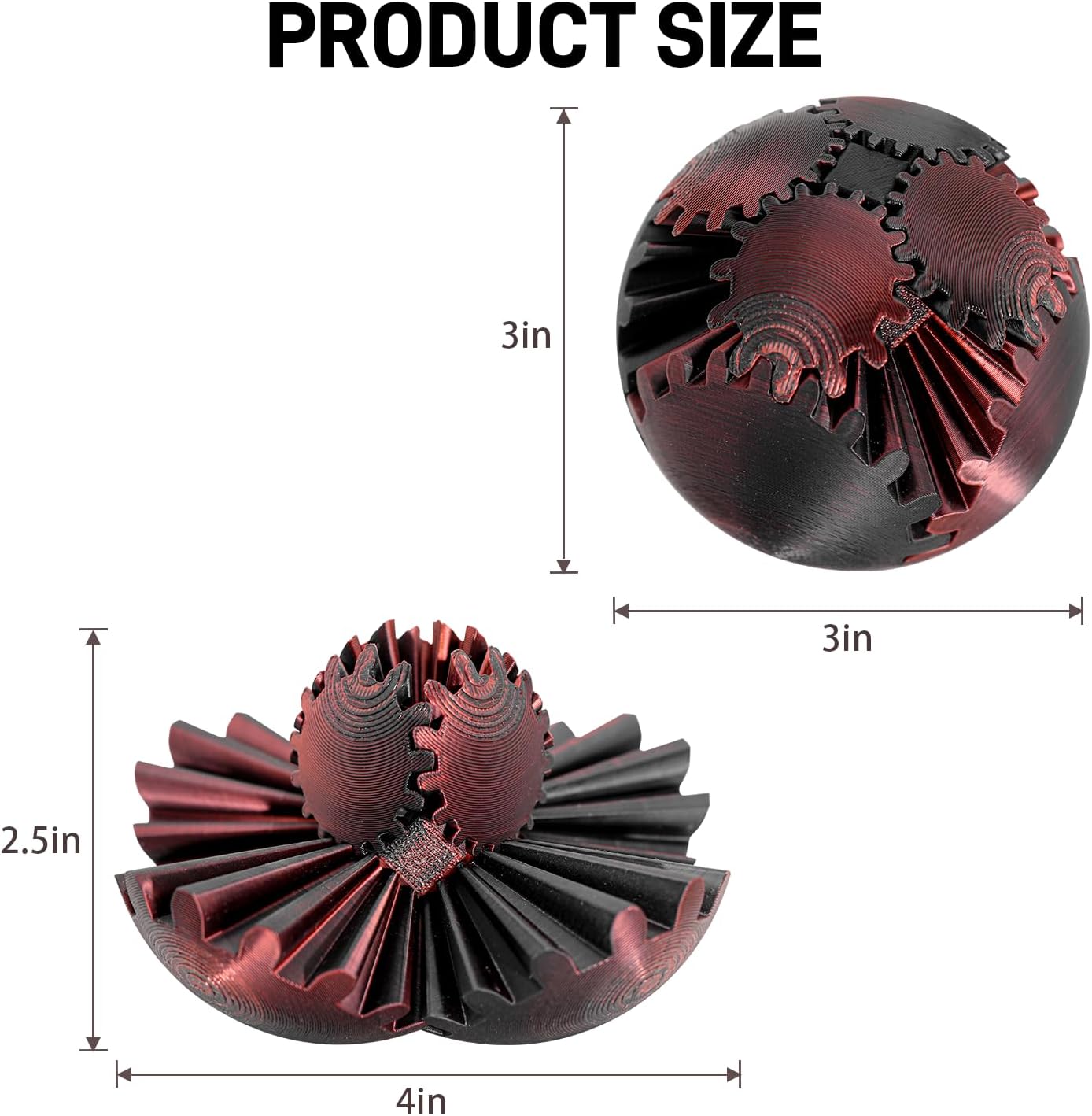 3D Printed Gear Ball Spin Ball，Gear Sphere, Gear Ball Fidget Toy, Stress Ball, GearSphere Desk Toy, Fidget Ball, Gear Toy for Stress and Anxiety Relaxing (Rainbow)