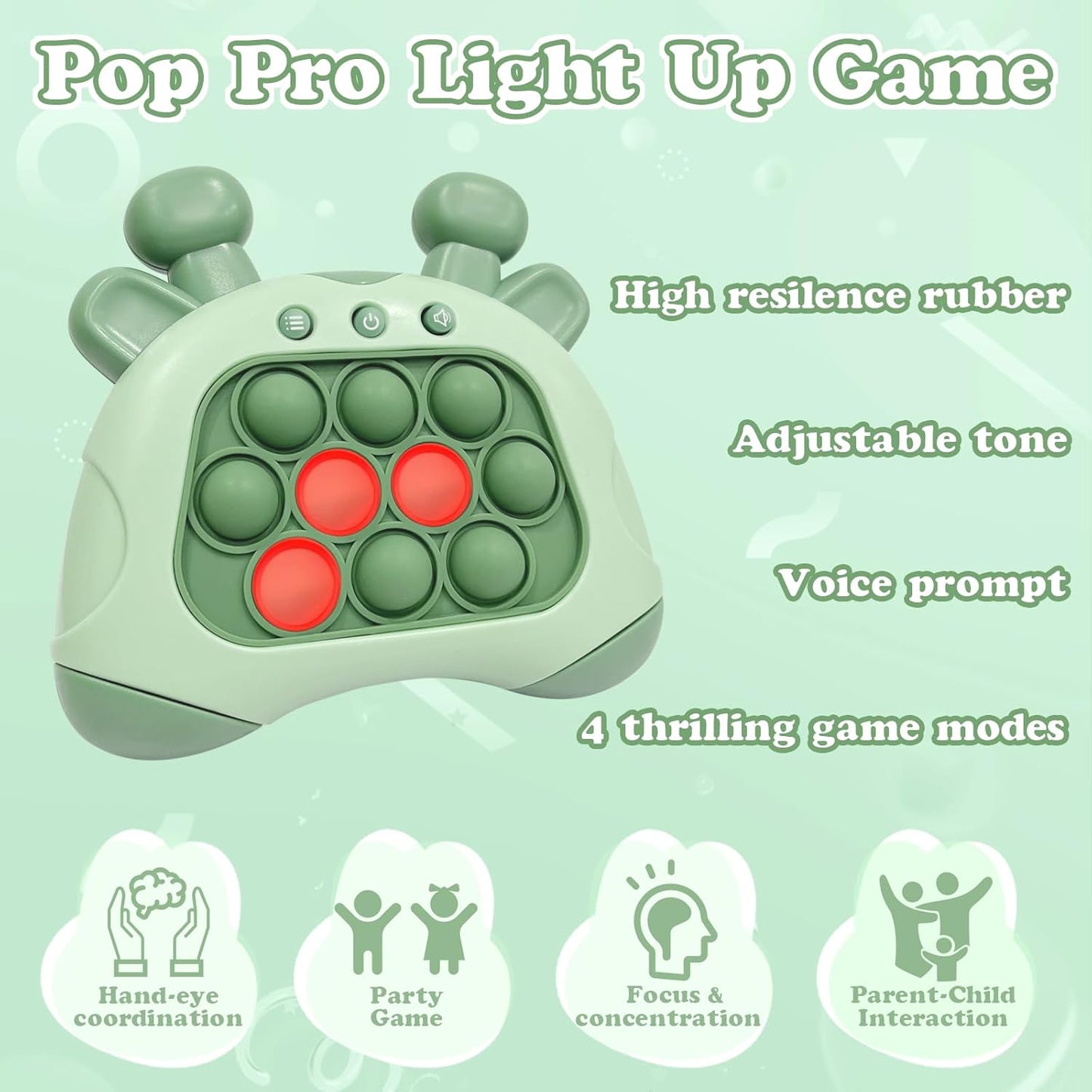 Quick Push Pop Games, St. Patrick's Day Pop Pro Light Up Fidget Toys Game, Stress Relief Decompression Push Puzzle Game Console Toys Bubble Pop Fidget Game Controller Handheld Travel Game Toys