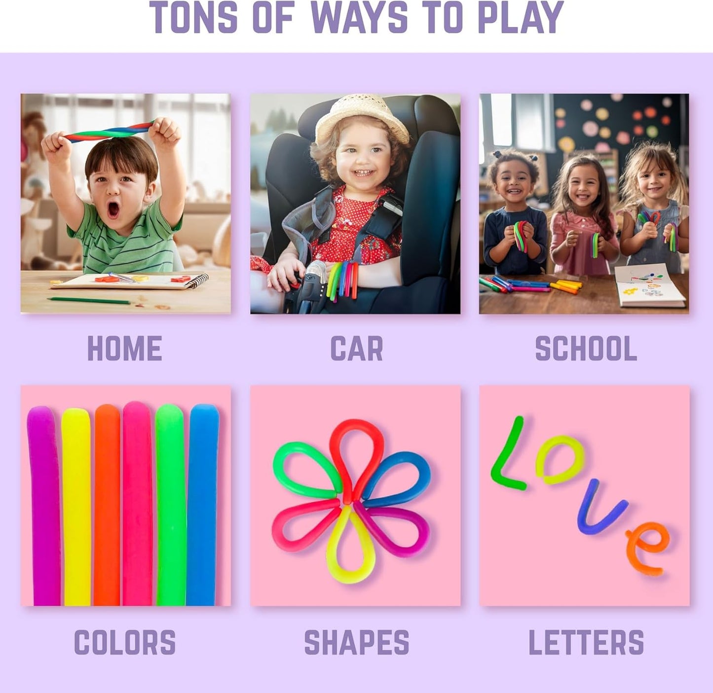 BUNMO Stretchy Strings - Sensory Toys for Toddlers 1-3 - Stimulating & Addictive Sensory Toys for Kids with Autism - Fidget Toy for Anxiety & Stress Relief - Hours of Fun for Kids - Mini Smooth 12pk