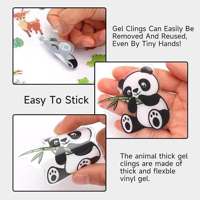 MARFOREVER 50 PCS Jungle Animals Window Gel Clings Stickers Removable and Reusable Window Clings Decals Thick Gel Clings for Adults Kids Classroom Nursery Home Zoo Animals Party Supplies Decorations