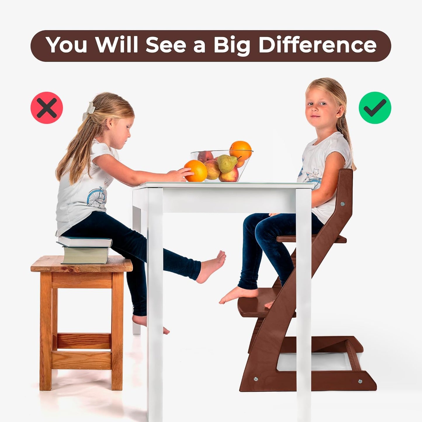 FORNEL Adjustable High Chair in Dark Walnut Finish | The Forever Chair That Grows from Toddler to Adult | Premium Solid Wood Construction