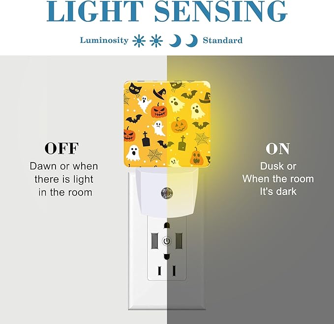 Halloween Pumpkin Bat Black Cat and Ghost Night Light for Kids, LED Night Light Plug into Wall with Dusk to Dawn Sensor for Girls Boys Room Decor, Hallway, Kitchen, Bathroom, Nursery, Stairs