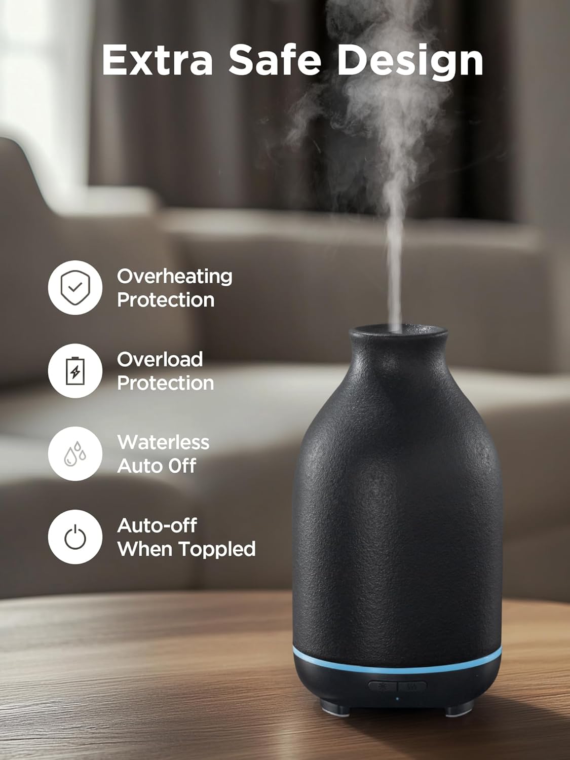 InnoGear Essential Oil Diffuser, 150ml Ceramic Stone Diffuser Handcrafted Aromatherapy Diffusers Ultrasonic Cool Mist Humidifier Vaporizor with 2 Mist Modes Waterless Auto Off for Room Office, Black