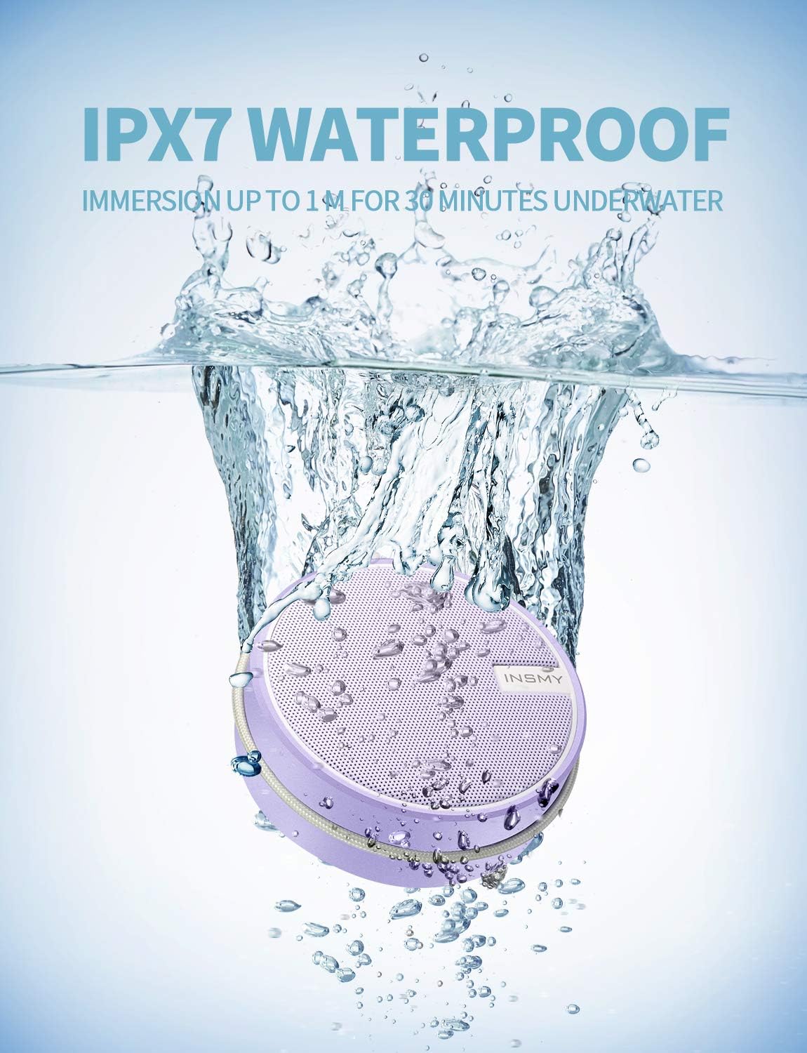 INSMY C12 IPX7 Waterproof Shower Bluetooth Speaker, Portable Small Speaker, Speakers Bluetooth Wireless Loud Clear Sound Support TF Card Suction Cup for Kayak Canoe Beach Gift (Purple)