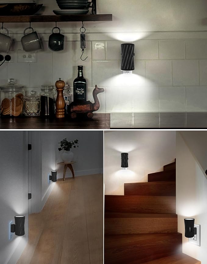 LED Plug in Night Light, Night Lights Plug into Wall with Light Sensor, 3000K/5000K Light Switch, 0-100LM Adjustable Brightness Wall Light, Dimmable Night Light for Hallway Bedroom Stairway, 2 Pack