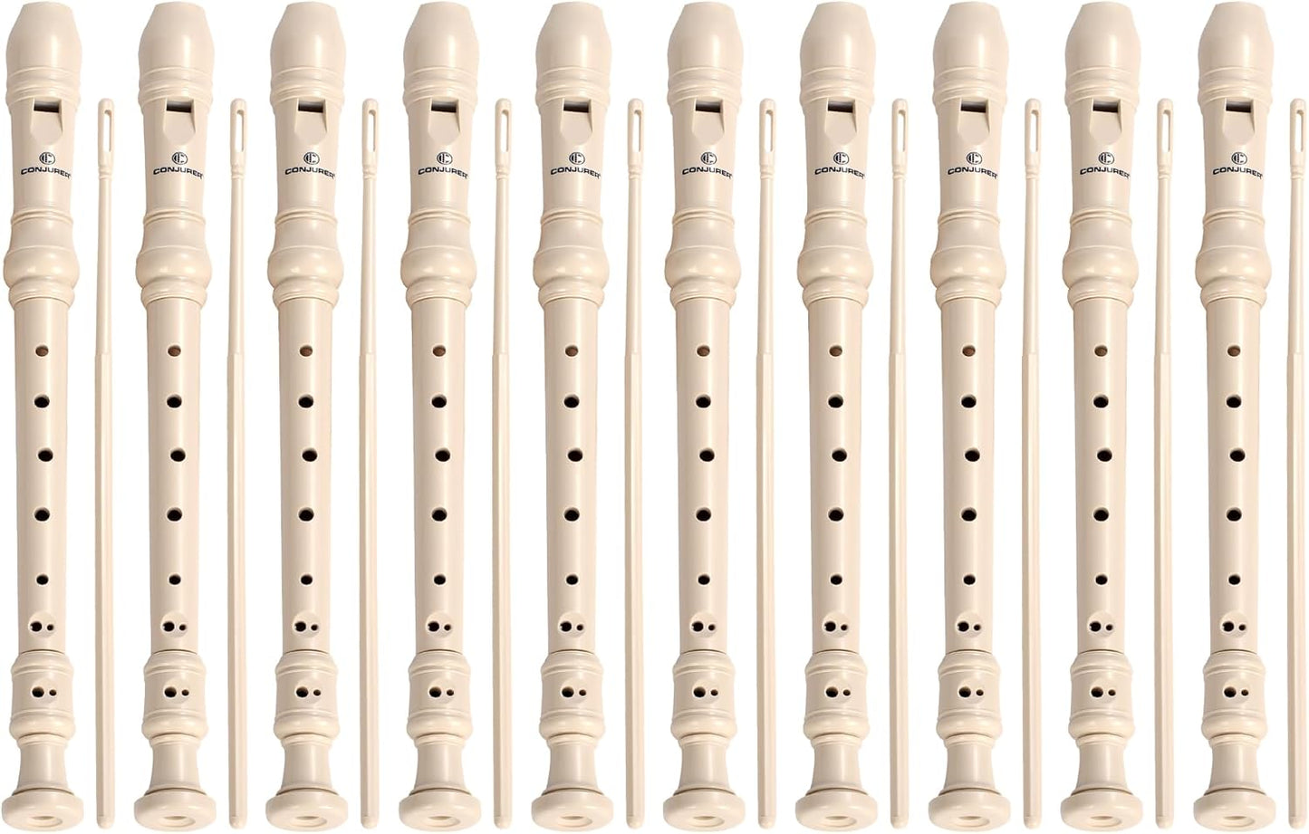 CONJURER 10Pc Soprano Recorder Instrument for Kids Student - German Fingering 8 Hole Flute ABS Descant Recorders for Beginners with Cleaning Rod and Bag for Kids over 3 Years Old