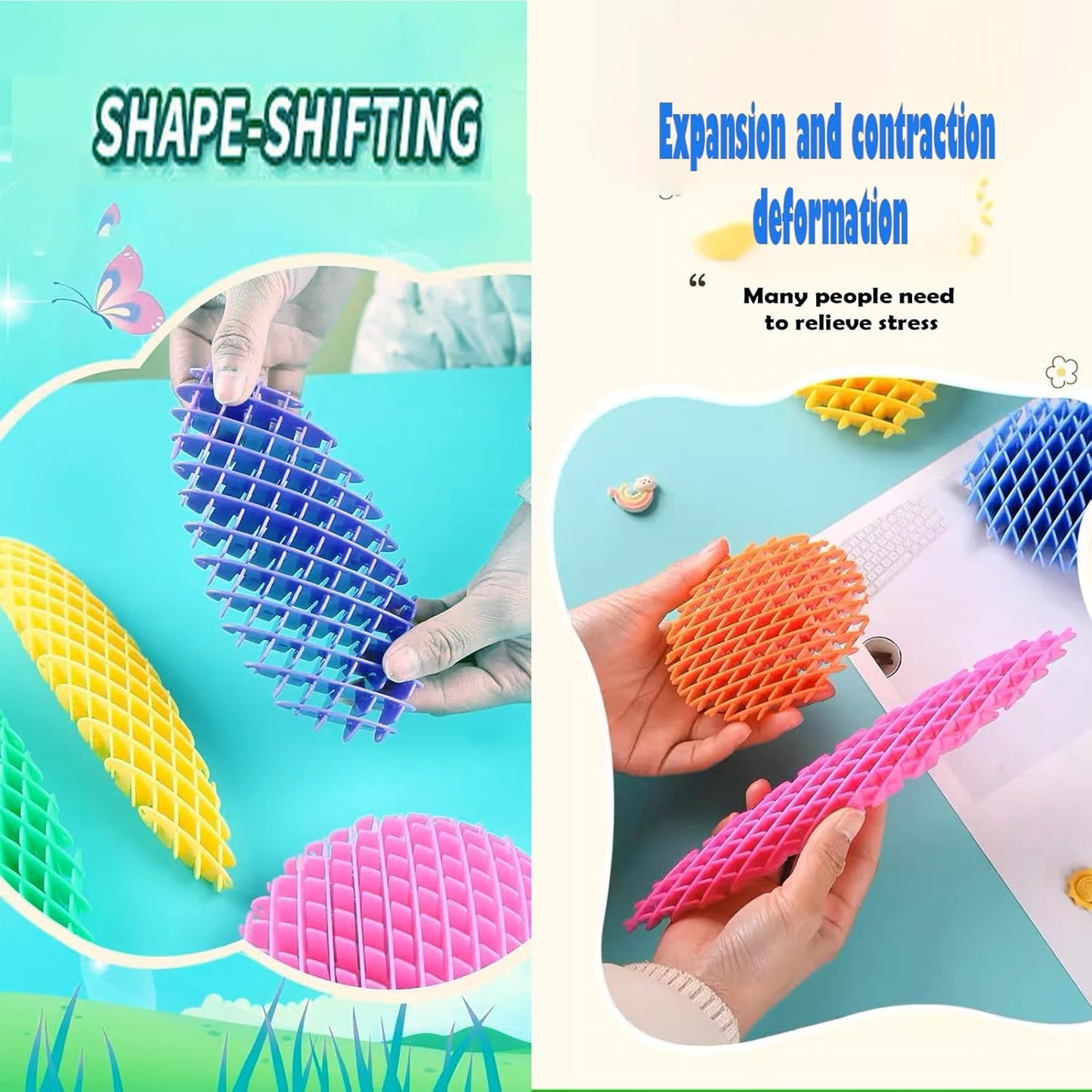 2pcs Fidget Worm Toy 3D Printing Fidget Toys Range Squeeze Toys Designed for Calming Sensory Play and Focus 4 Inches (Color Set), Small