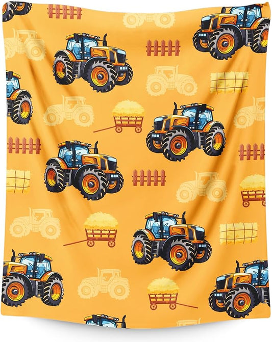 Boys Tractor Blanket for Kids Adults, 40x50 Inches Lightweight Soft Cool All Season Throw Blankets for Sofa Couch Chair Bed Office