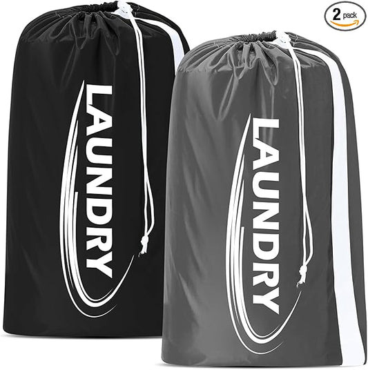 Sylfairy 2 Pack XL Laundry Bag with Strap,Heavy Duty Travel Laundry Bag,Rip-Stop Dirty Clothes Shoulder Bag with Drawstring,Easy Fit a Laundry Hamper or Basket Travel Essentials