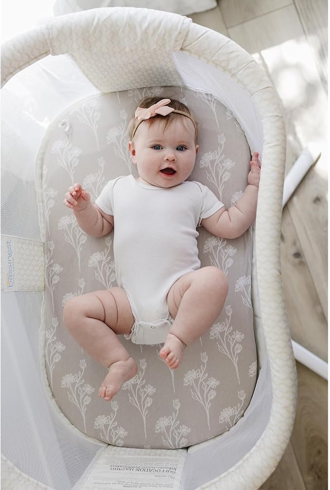 Pobibaby - 2 Pack Premium Bassinet Sheets for Standard Bassinets - Ultra-Soft Jersey Knit, Stylish Floral Pattern, Safe and Snug for Baby (Wildflower)