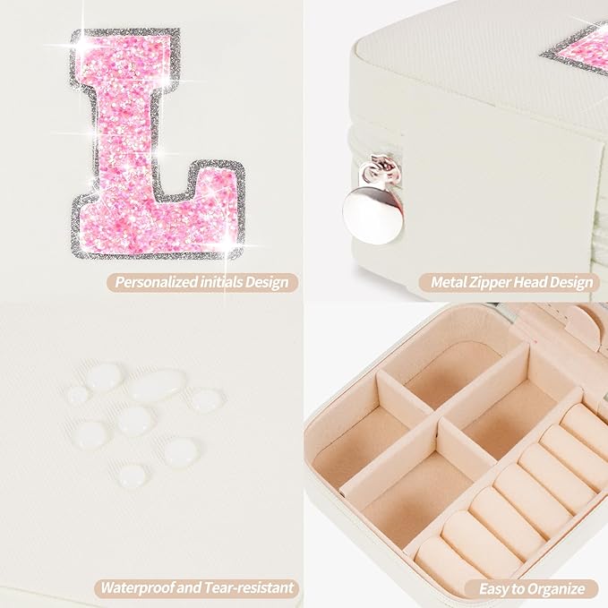 Travel Accessory Case - Personalized Jewelry Organizer for Women, Cute Travel Jewelry Organizer for Storage, Birthday Gift for Her & Girls | Cream, L