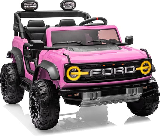 24V Ride on Toys for Big Kids, Licensed Ford Bronco Raptor 2 Seater Ride on Cars with Remote Control, Ride on Truck w/ 4-Wheeler Suspension, 3 Speeds, Led Lights, Bluetooth (24V, Pink)