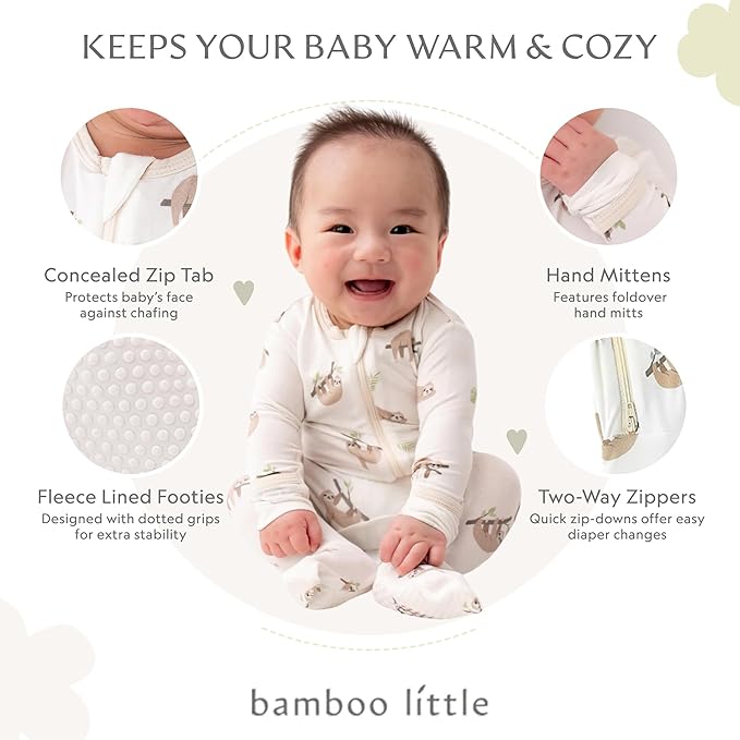 Bamboo Little Soft Baby Footie Pajamas, Baby Clothes, Newborn Sleepers, 95% Viscose and 5% Spandex, 0-24 Months