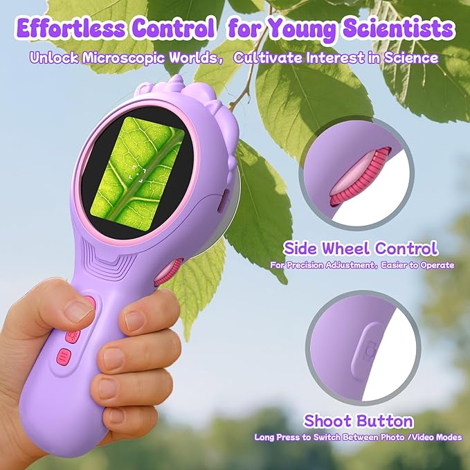 Flooyes Microscope for Kids 5-12, 5MP HD Digital Handheld Microscope with 4X Magnification, Mini Pocket Portable MicroScope Educational Science Toys Birthday Gifts for Age 4 5 6 7 8 9 10 11 Girls