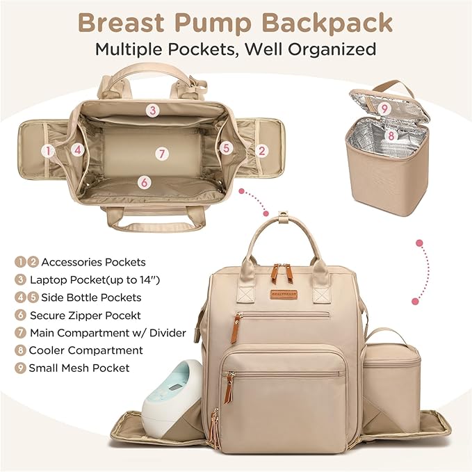 Breast Pump Bag for Spectra S1 S2 Medela, Convertible Large Diaper Bag Backpack for Working Moms with 14 inch Laptop Sleeve & Cooler Storage, 31L