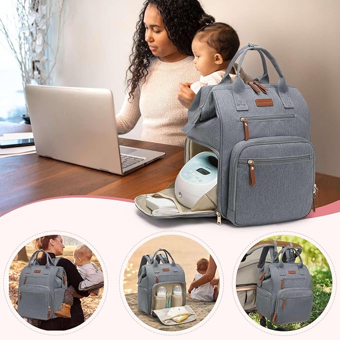 Breast Pump Bag for Spectra & Work with 14 inch Laptop Sleeve - Convertible Large Diaper Bag Backpack with Cooler Storage for Travel, Grey