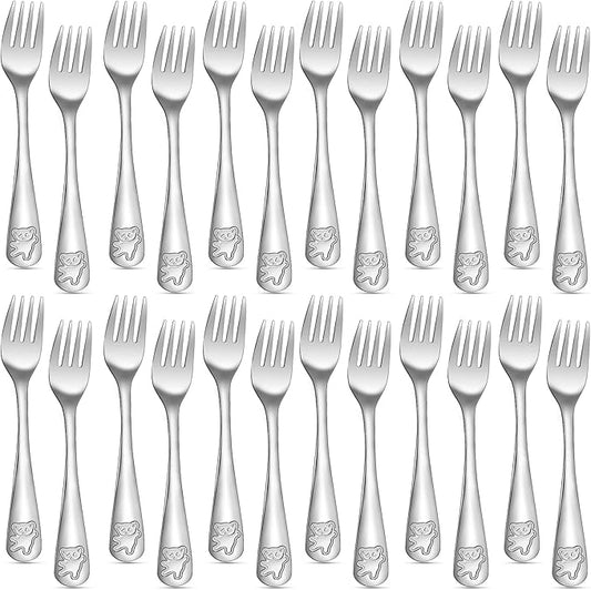24 Piece Toddler Forks,Stainless Steel Kids Forks,Kids Silverware,Kid Utensil Set,6.5 inch Kids Dinner Fork Toddler Utensils,Metal Baby Fork for Self Feeding,Dishwasher Safe