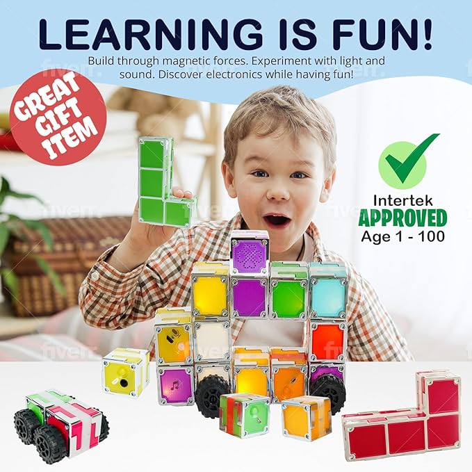 12 Magnetic Building Blocks – Light-Up STEM Educational Toy for Toddlers & Kids, Intertek Approved, Patented in US & China, Interactive Learning Cubes