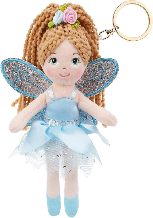 June Garden 7" Enchanted Garden Fairy Doll Faye - Plush Soft Keychain - Bag Charm Gift for Girls - Blue