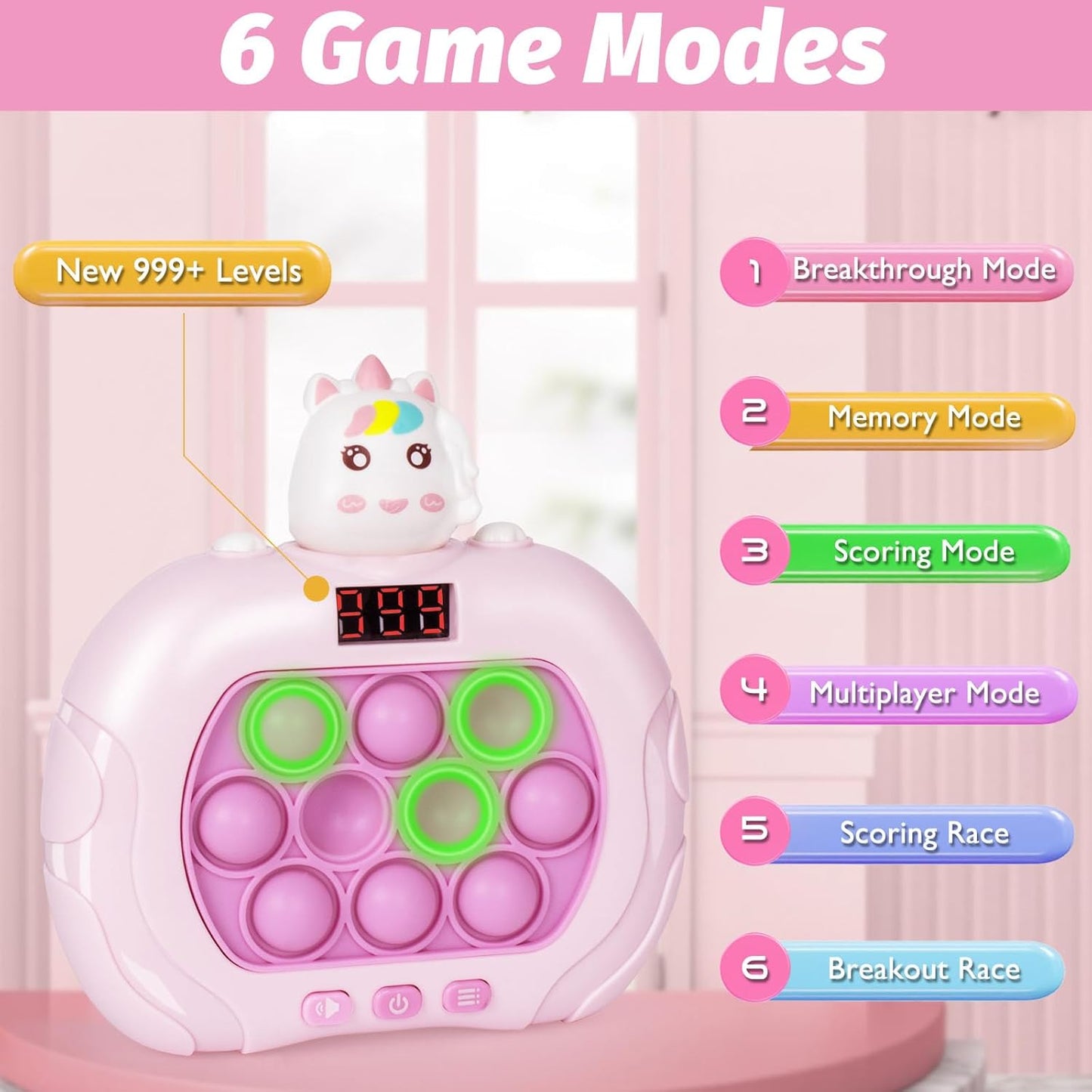 Fast Push Bubble Game with Score Level Display Light Up Pop Fidget Game with 6 Modes Sensory Fidget Toys for Christmas Birthday Party Gifts