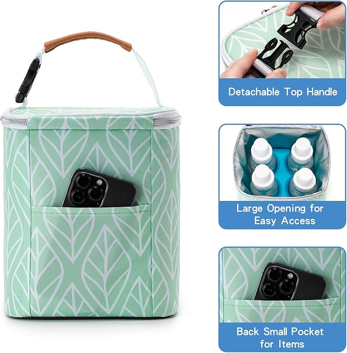 Breast Milk Cooler Bag with Ice Pack Fits 4 Baby Bottles Up to 9 Ounce, Baby Bottle Bag for Nursing Mom Daycare-Green