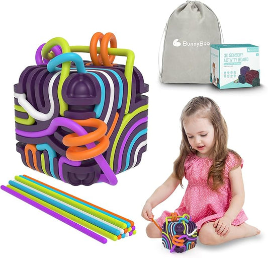 Sensory Toys for Kids with Autism & Autism Sensory Products - Upgraded 3D Silicone Fidget Cube & Activity Board for Kids & Adults, ADHD & Anxiety Relief, FDA Food Grade Quiet Travel Toys with Pouch