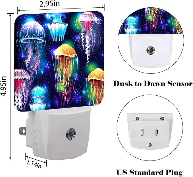 Glowing Jellyfish Night Light,Plug-in Night Lights with Dusk to Dawn Sensor for Stairway,Hallway,Bedroom Sleep Friendly Ideal for Women/Girls/Boys Gift,0.5w
