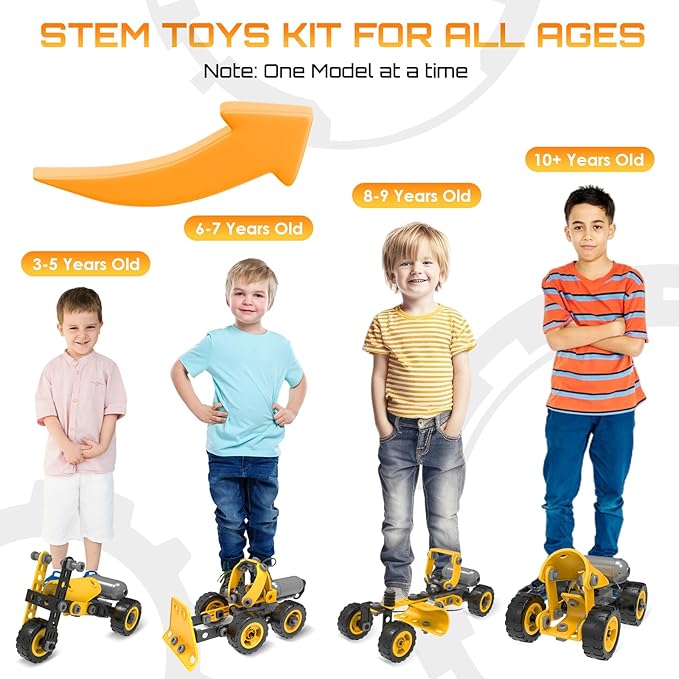 10 in 1 Kids STEM Building Toys, Electric Building Blocks Toys Set for 5 6 7 8+ Year Old Boy, Educational STEM Learning Construction Excavator Kit for Kids Age 4-8 5-7 6-8 8-10