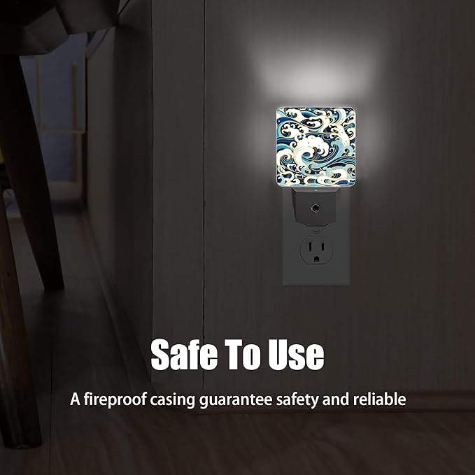 Vintage Sea Waves Dusk to Dawn Night Light, Auto Sensor Lamp Home Indoor Stairway Kitchen Corridor, Night Lights Plug into Wall Decor, Boys Girls Women Men Room Gifts