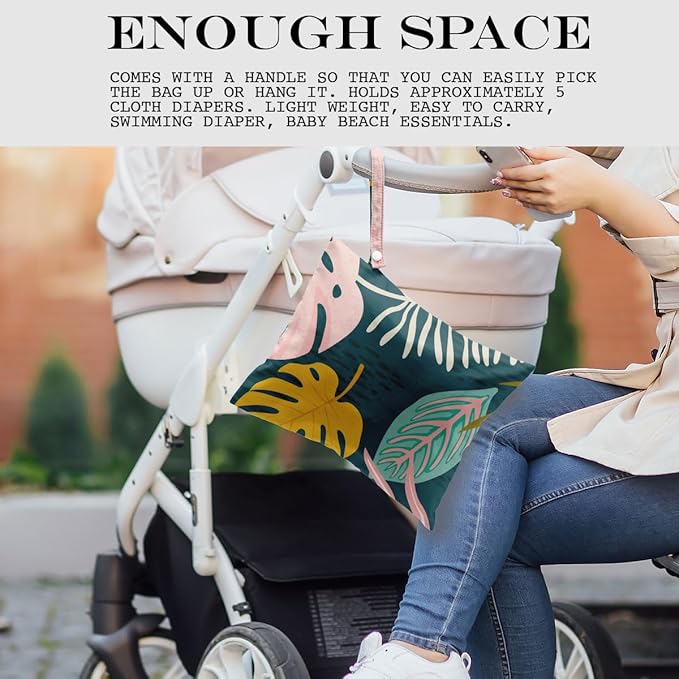 Wet Bag, Wet Dry Bag, Wet Bag for Swimsuit, Travel, Beach, Pool, Diapers, Dirty Yoga Gym Clothes, Makeup Bag, Waterproof Tropical Palm Leaves Decor Jungle Palm Leaf Favors