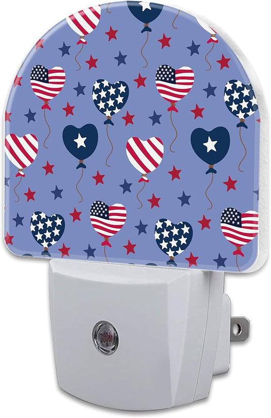 USA Flag Balloons and Stars Night Light Plug into Wall, American Patriotic Flag Dusk to Dawn Night Light Plug in,0.5w Energy Saving Sleep Friendly NightLight for Kids Boys Girls Home Decor
