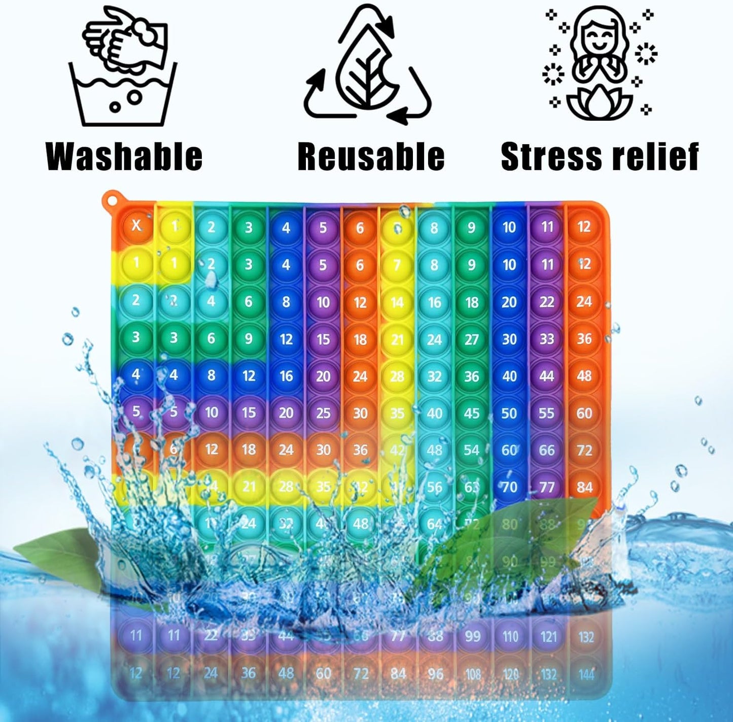 Multiplication 12x12, Addition 1-12, Math Fidget Popper, Learn Multiplication, Addition with Pop Fidget Toy, Learning tools for students and Children, Bubble Sensory Rainbow (Rainbow-Red)